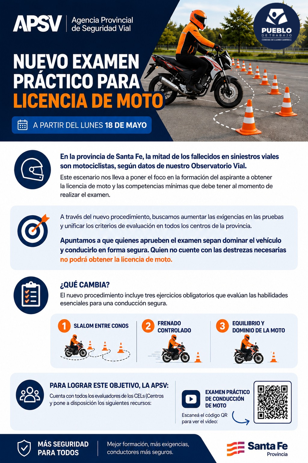 Nuevo examen práctico para obtener la licencia de moto en Santa Fe